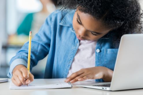 A student studies independently