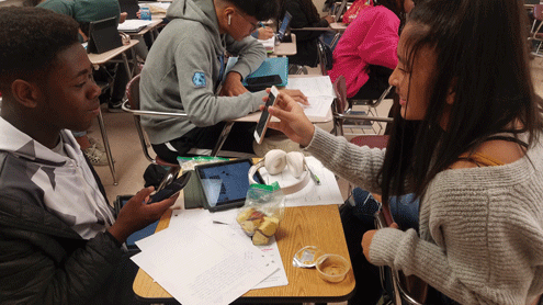 Two students study privacy settings on their phones