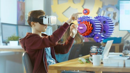 Student using a virtual reality headset