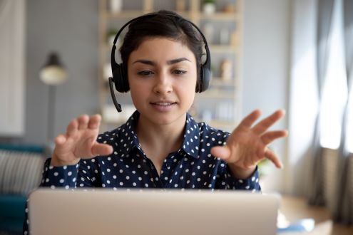 Teacher conducts a lesson remotely