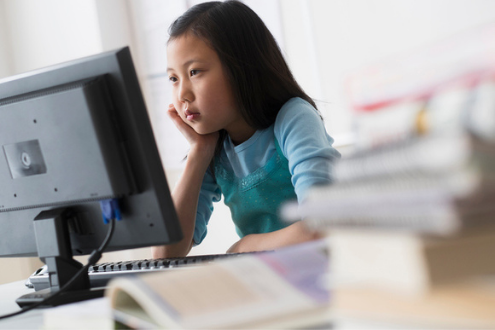A student looks at a computer screen