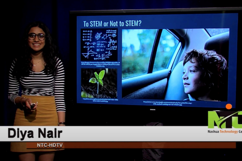 Diya Nair gives a presentation on girls in computer science