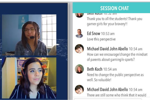a screenshot of student gamers presenting at the virtual conference ISTE20 Live