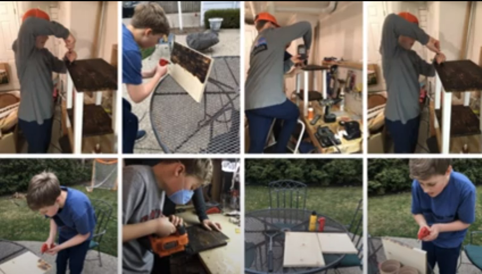 un conjunto de imágenes muestra cómo un estudiante diseñó y construyó una mesa mientras estaba en casa durante la cuarentena
